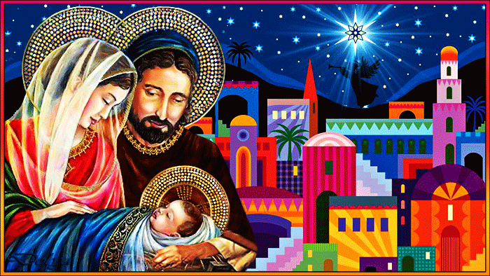 Дева Мария и Иосиф держат новорожденного Иисуса - скачать бесплатно на otkrytkivsem.ru