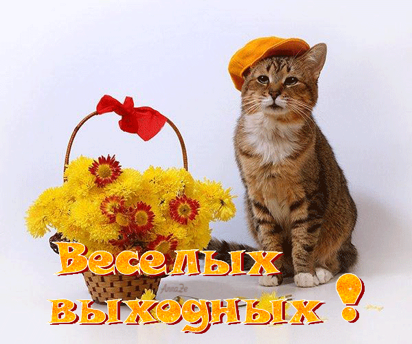Картинка с надписью Веселых выходных - скачать бесплатно на otkrytkivsem.ru