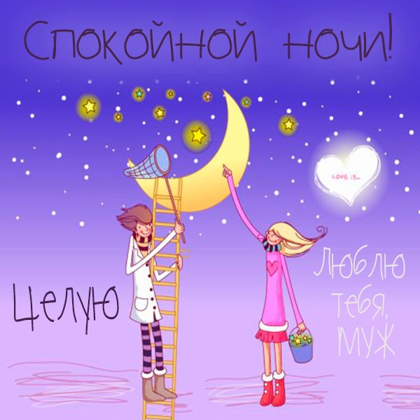 Картинка спокойной ночи любимый муж с надписью - скачать бесплатно на otkrytkivsem.ru