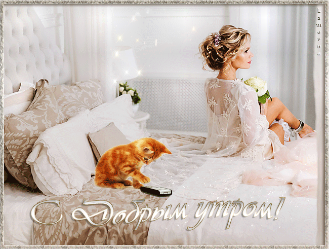 С добрым утром! Девушка с рыжим котенком - скачать бесплатно на otkrytkivsem.ru